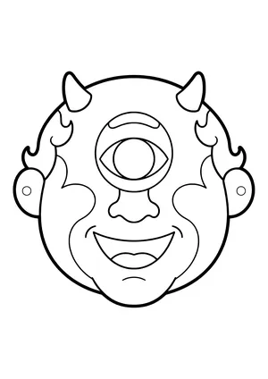 Funny cyclops mask with one big eye on the forehead, small horns, and a wide mouth, ready to print