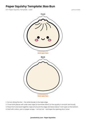 White paper squishy bao bun with a round pillowy shape and a mischievous little face