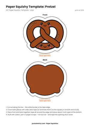 Paper squishy pretzel with a twisted shape, salt crystals and a friendly face