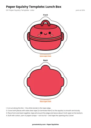 Light green lunch box with a snap latch, apple sticker and smiling face as a paper squishy template
