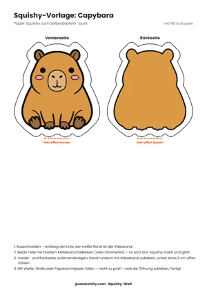 Bunter Capybara-Squishy mit braunem Fell, breiter Schnauze, halb geschlossenen Augen und gelassenem Blick
