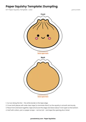 Colorful paper squishy dumpling with a pleated dough edge and a smiling face