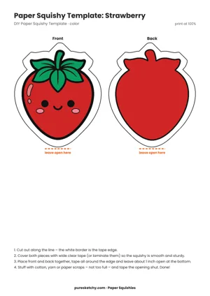 Red strawberry with yellow seeds, a green leaf crown and a laughing face