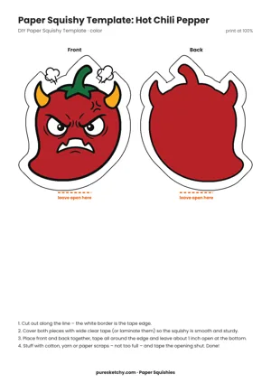 Long red chili pepper with a green stem, angry eyes and small flames at the tip