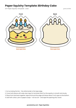 Two-layer cake with frosting, candles and a smiling face as a paper squishy template