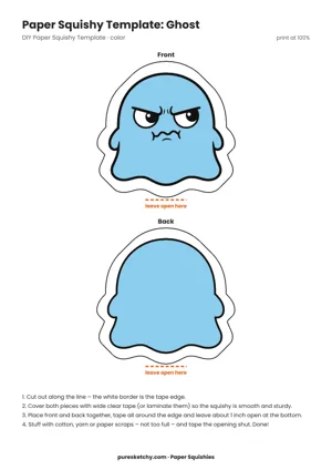White ghost with big round eyes, an O-shaped mouth and a wavy hem, floating slightly
