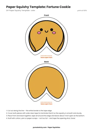 Golden paper squishy fortune cookie with a folded shape and a smiling face