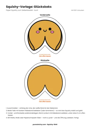 Papier-Squishy-Glückskeks in goldgelb mit gefalteter Form und lächelndem Gesicht
