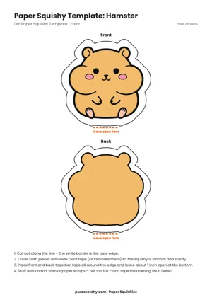 Colorful hamster paper squishy with puffy cheeks, small round ears, bead eyes and a sunflower seed
