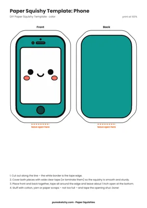 Pink smartphone with an emoji face on the screen and a camera dot as a paper squishy template
