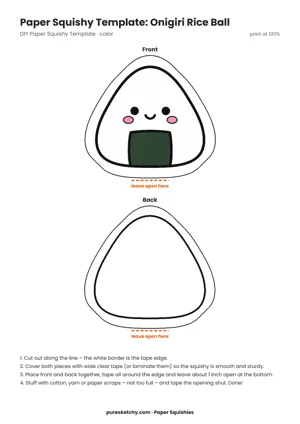 Triangular paper squishy onigiri with a nori stripe and a small smiling face