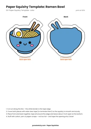 Paper squishy ramen bowl with noodles, a halved egg, nori and a smiling face