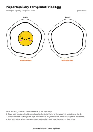 Paper squishy fried egg with a white egg white, yellow yolk and a cheerful face