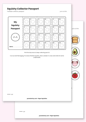 Foldable collector passport with 24 spots for name, date and stamp, plus colorful collector stickers
