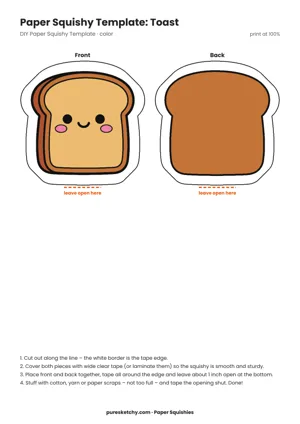 Paper squishy toast slice with a golden-brown crust, pale crumb and a sweet face