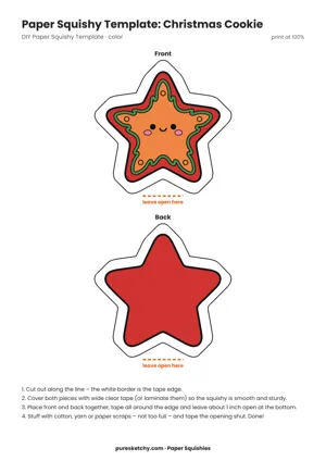 Smiling Christmas cookie with icing and colorful sprinkles as a paper squishy template