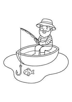 Angler sitting at the edge of a boat Coloring Page
