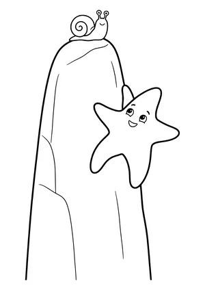 Colorful starfish climbing a rock Coloring Page