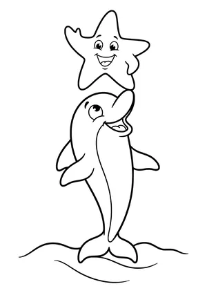 Dolphin balancing a starfish on its nose Coloring Page