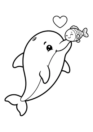 Dolphin rescuing a small fish Coloring Page