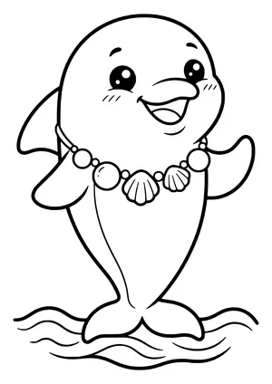 Dolphin wearing a shell necklace Coloring Page