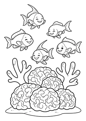 School of anthias over coral Coloring Page