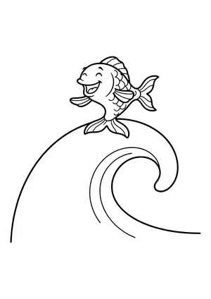 Fish balancing on a wave Coloring Page