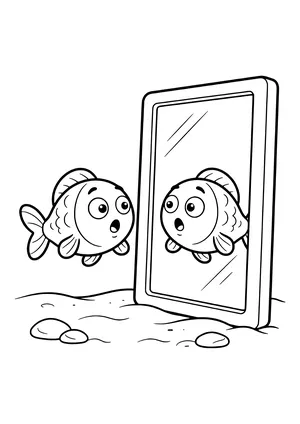 Fish discovering its own reflection Coloring Page