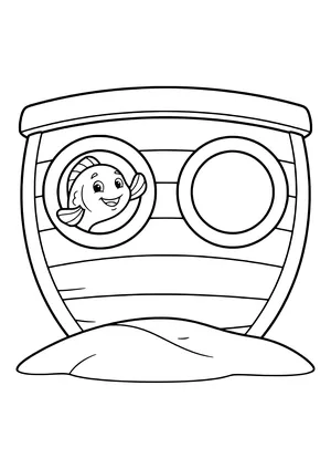 Fish peeking out of a shipwreck Coloring Page