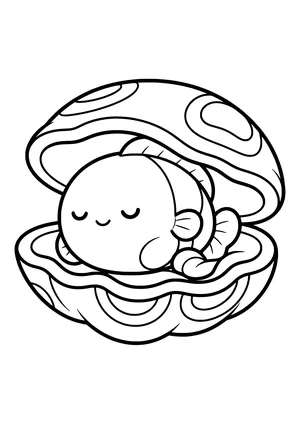 Fish sleeping in a shell Coloring Page