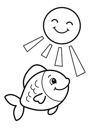 Fish swimming through sunbeams Coloring Page
