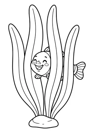 Fish hiding behind seaweed Coloring Page