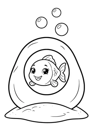 Fish hiding in a cave Coloring Page