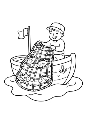 Fishing boat pulling in a net Coloring Page