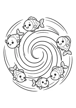 Group of fish forming a whirl Coloring Page