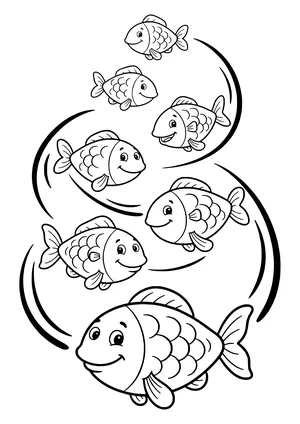 Fish school forming a spiral Coloring Page