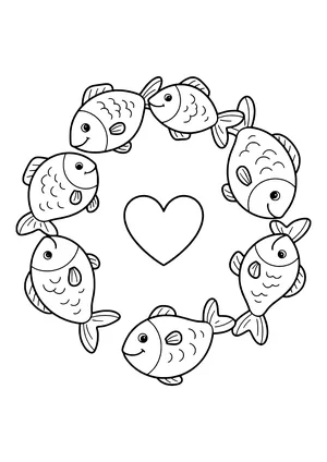 Fish school forming a circle Coloring Page