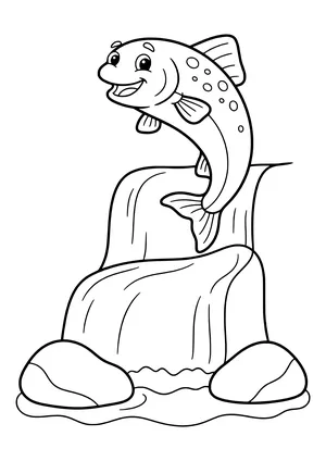 Trout leaping up a waterfall Coloring Page