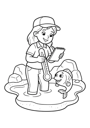 Researcher measuring water temperature Coloring Page