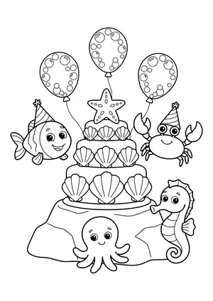 Underwater birthday party Coloring Page
