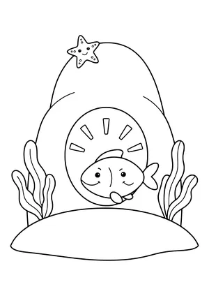Mysterious cave deep underwater Coloring Page