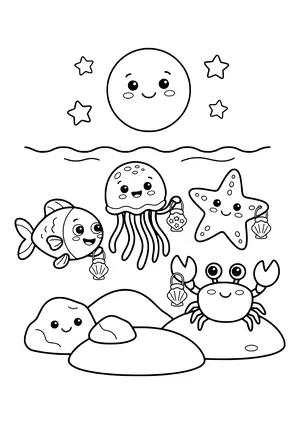 Shared celebration on a full moon night Coloring Page