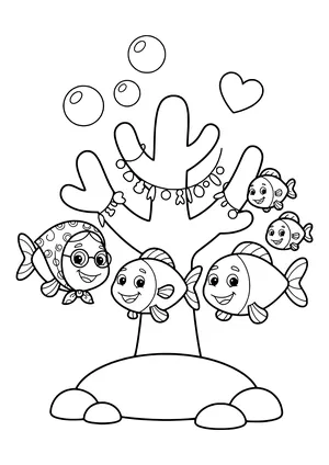 Big family celebration at the coral reef Coloring Page