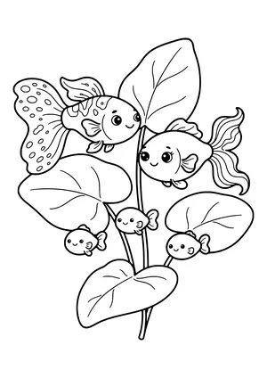 Guppy family in an aquarium Coloring Page