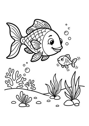 Young fish learning to swim Coloring Page