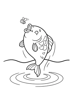 Carp jumping for a fly Coloring Page
