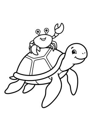 Small crab riding on a turtle Coloring Page