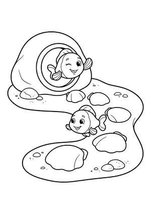 Little fish finding its way home Coloring Page