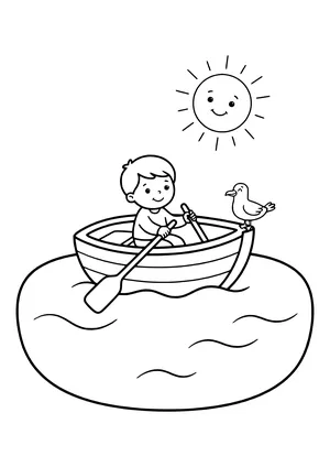 Small rowboat on calm seas Coloring Page