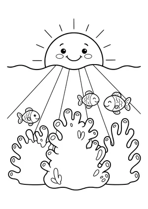 Coral reef at sunrise Coloring Page
